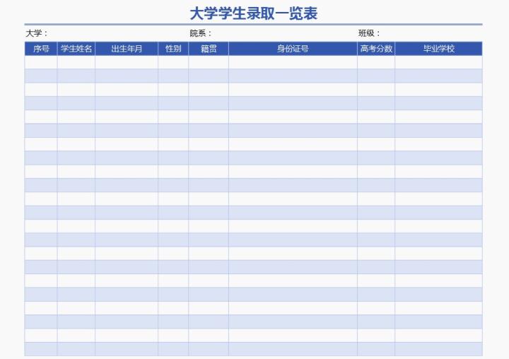 大学学生录取一览表