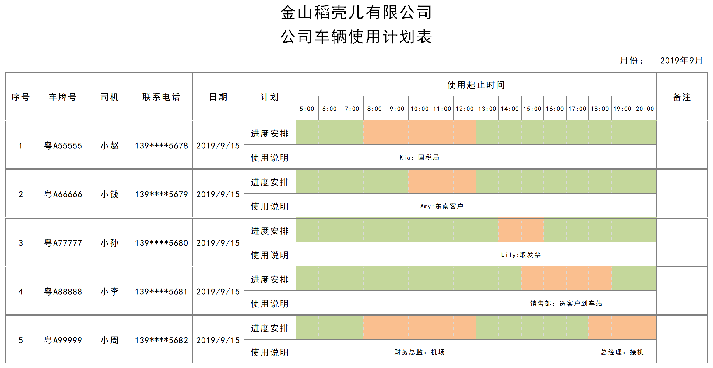 公司车辆使用计划表