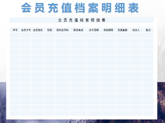 会员充值档案明细表