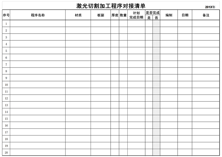 激光切割加工程序对接清单