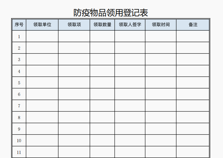 防疫物品领用登记表