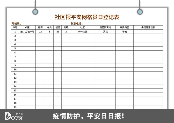 社区报平安网格员日登记表