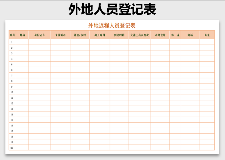 外地返程人员登记表