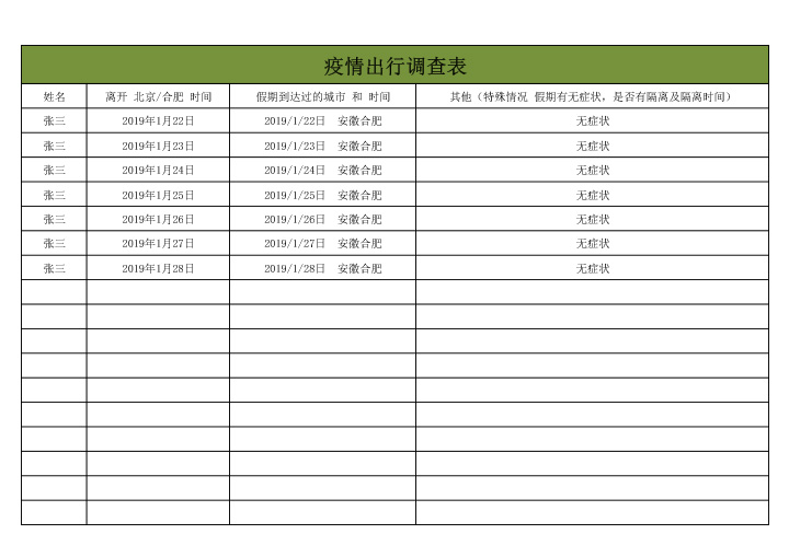 疫情出行调查表