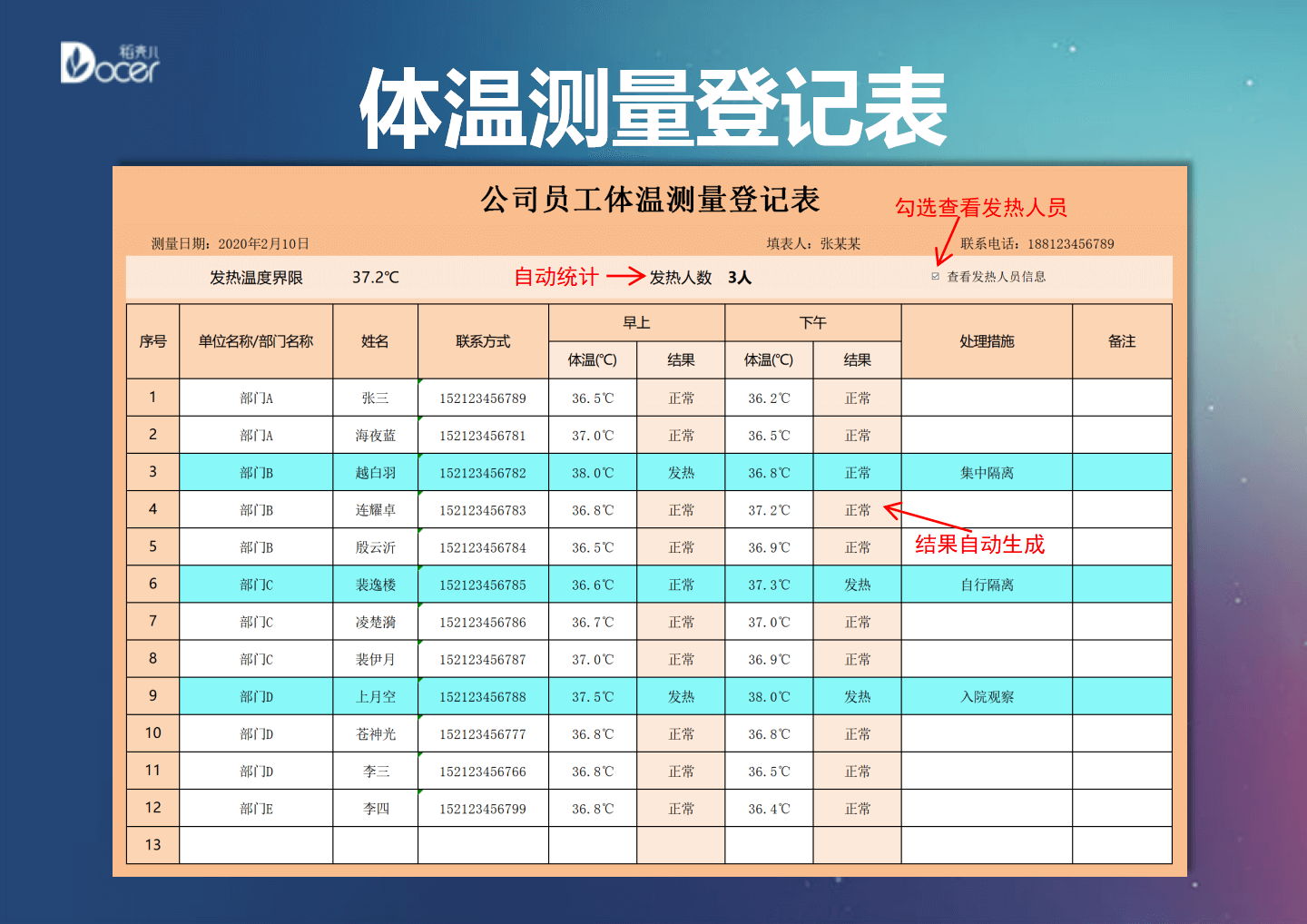 体温测量登记表