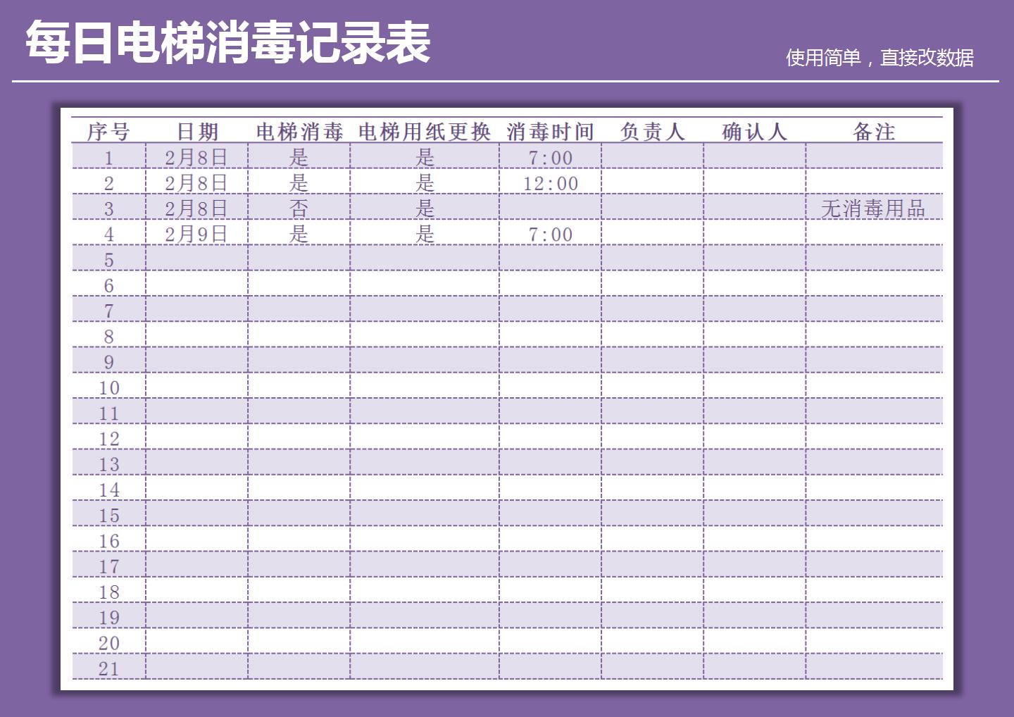 电梯消毒记录表