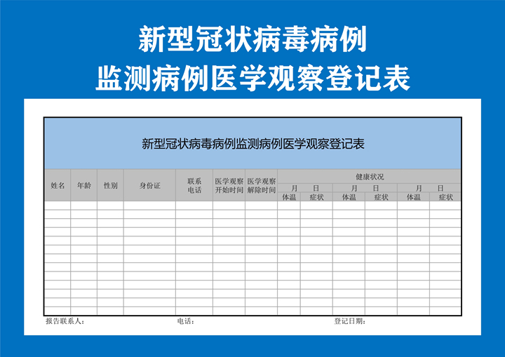 疫情防护监测病例医学观察登记表