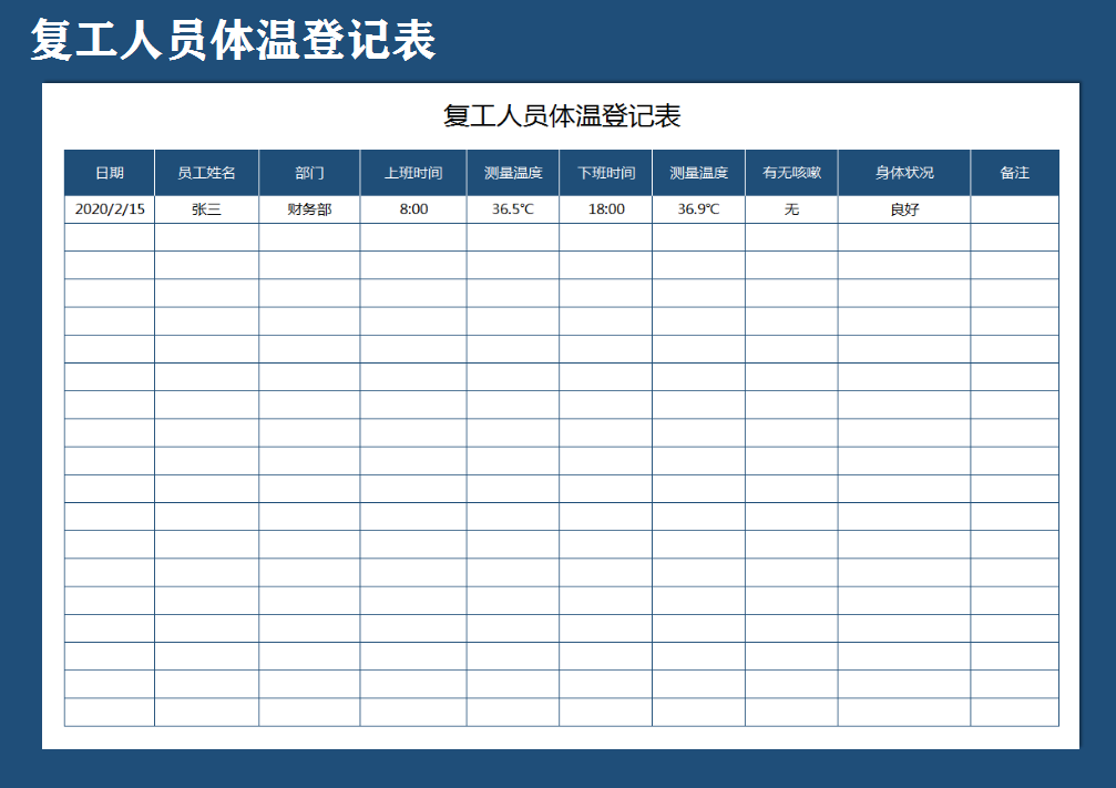 复工人员体温登记表