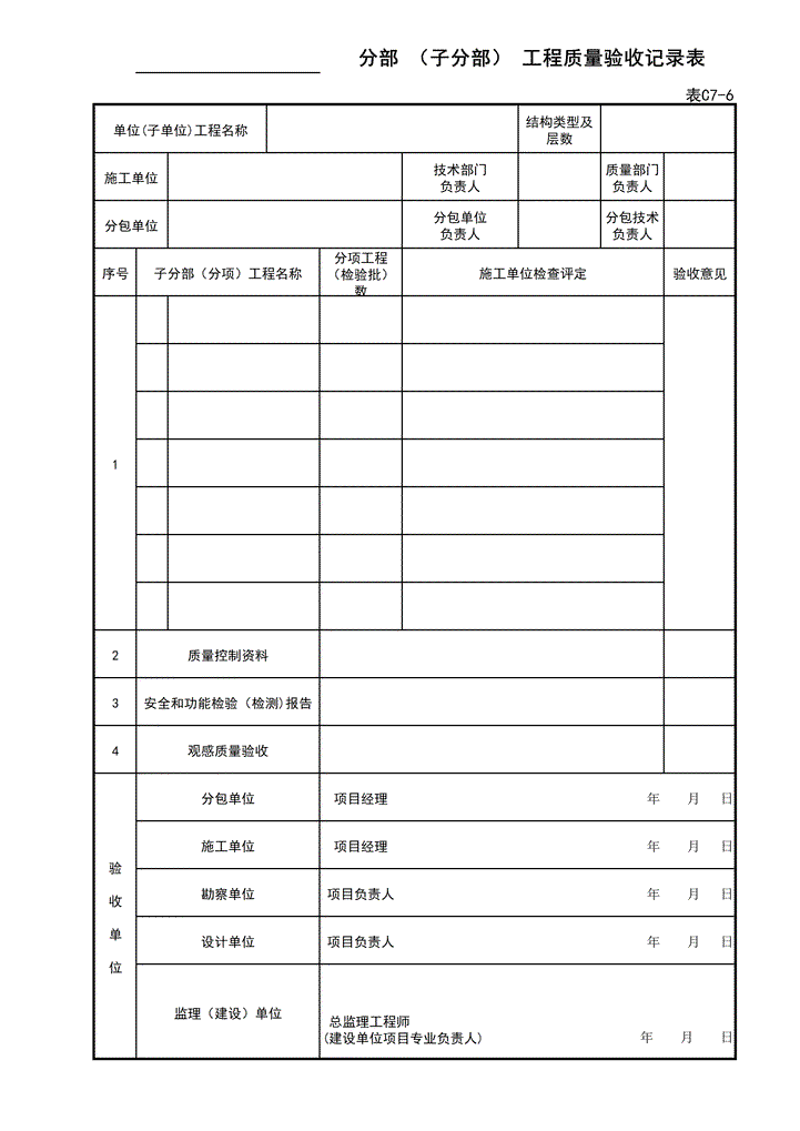 工程质量验收记录表