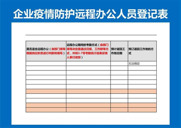 企业疫情防护远程办公人员登记表