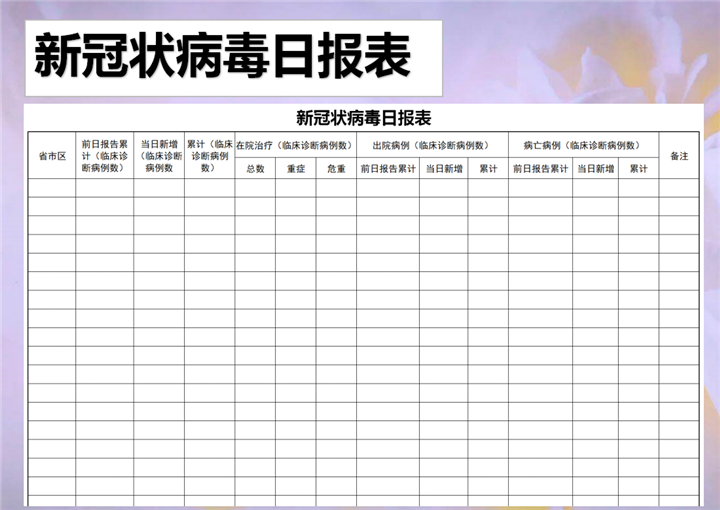 新冠状病毒日报表