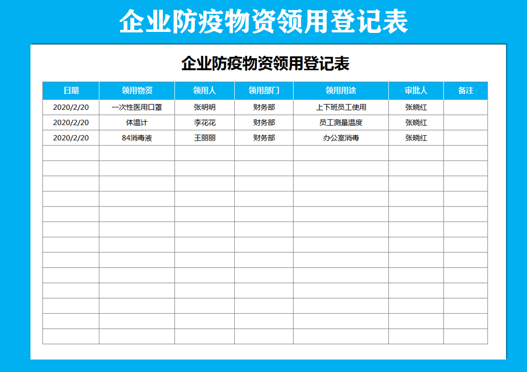 企业防疫物资领用登记表