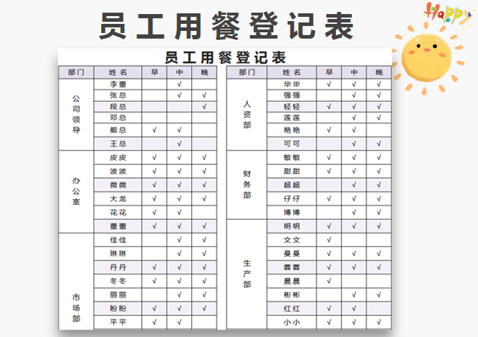 员工用餐报餐登记表