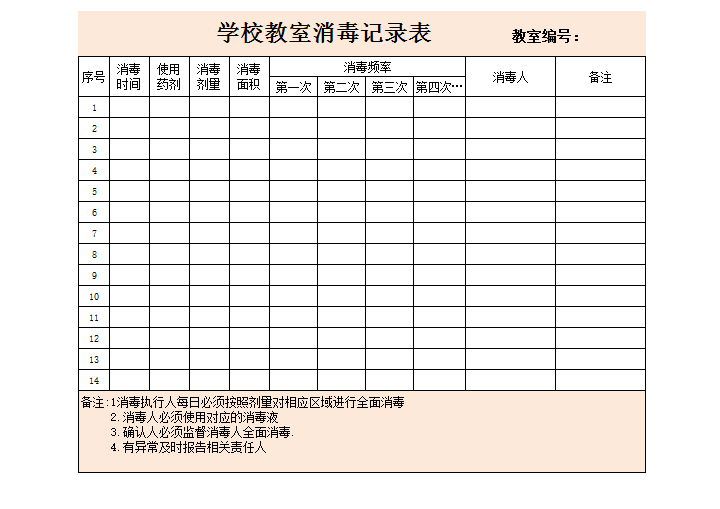 学校教室消毒记录表