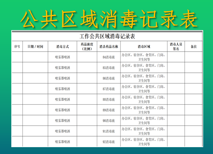 工作公共区域消毒记录表