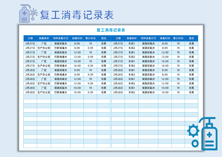 复工企业消毒记录表