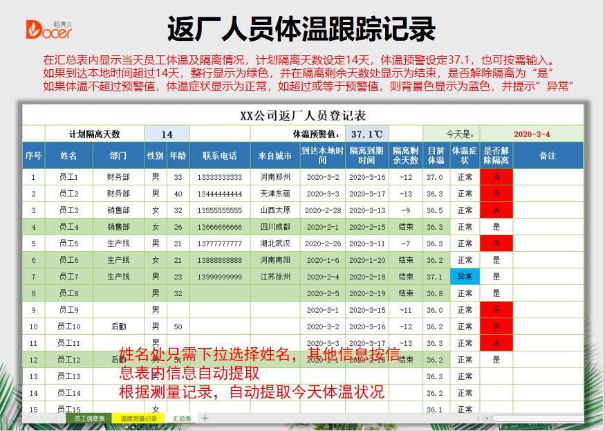 外来人员体温测量及隔离记录自动