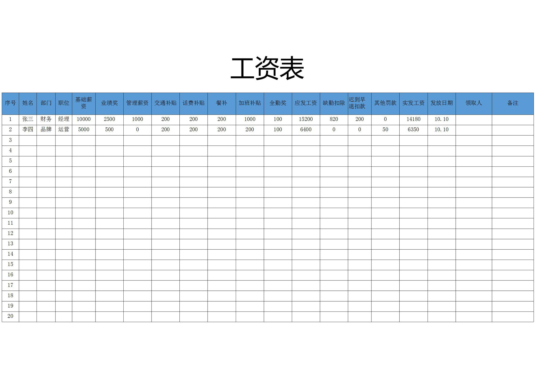 人事行政员工工资表通用