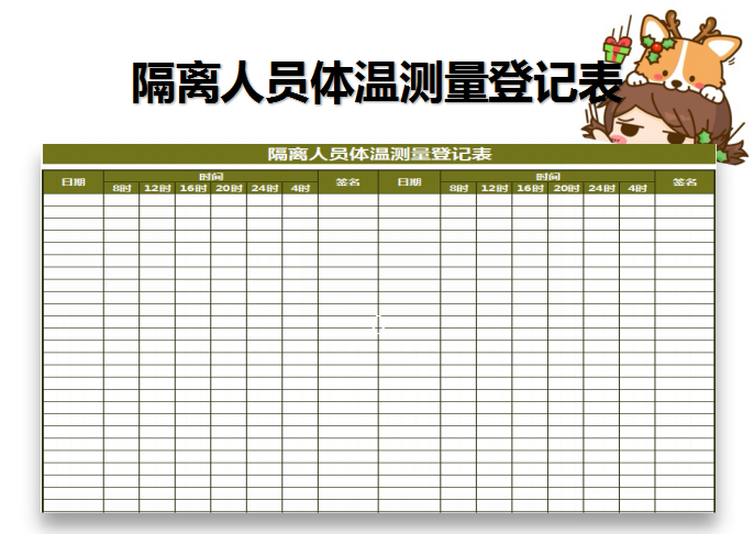 隔离人员体温测量登记表