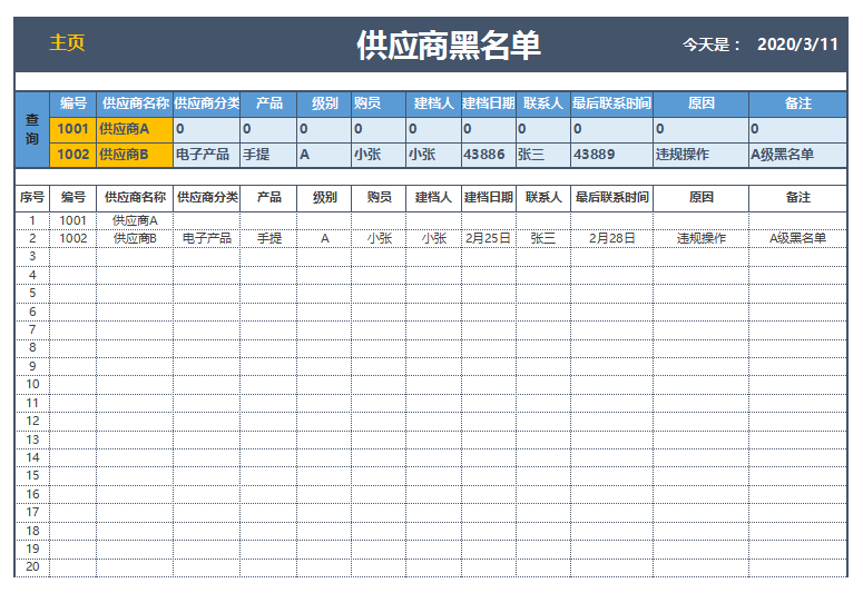 供应商黑名单列表查询表