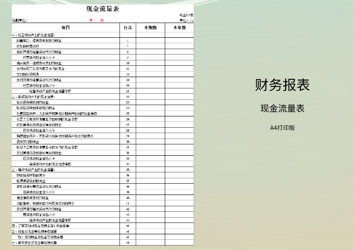 财务报表模板-A4打印版