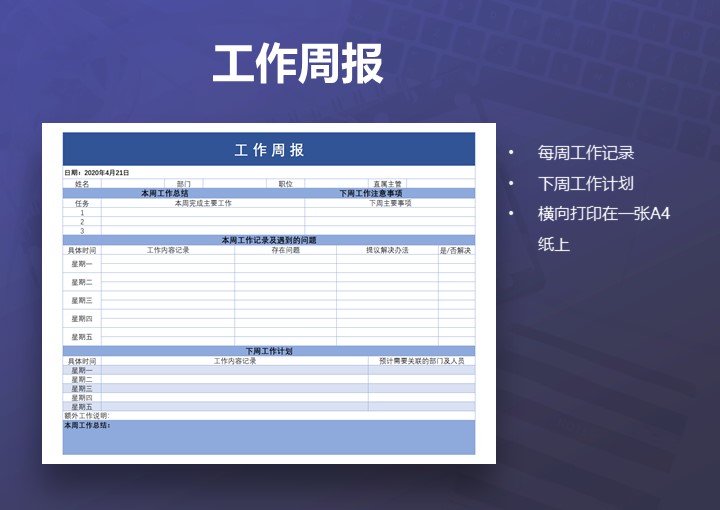 互联网行业通用型工作周报