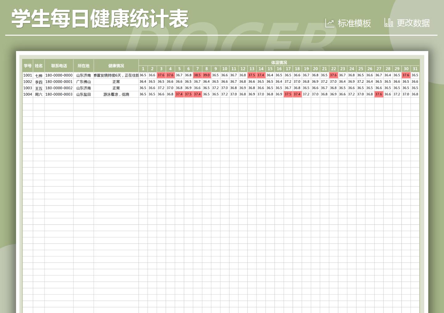 学生每日健康统计表