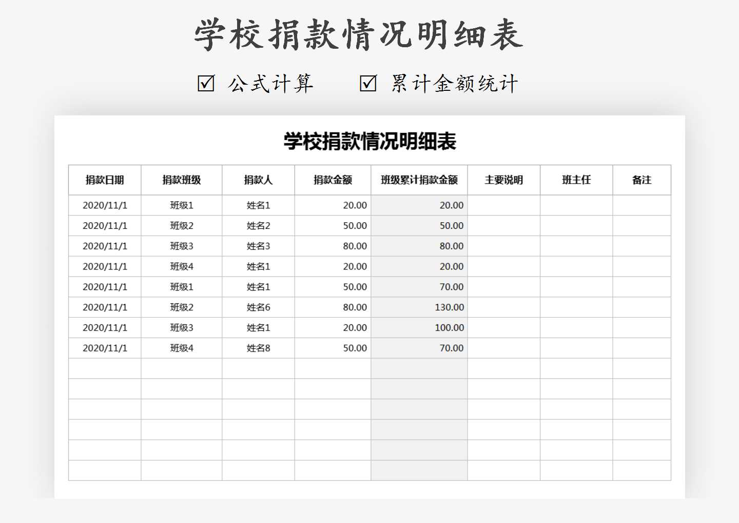 学校捐款情况明细表