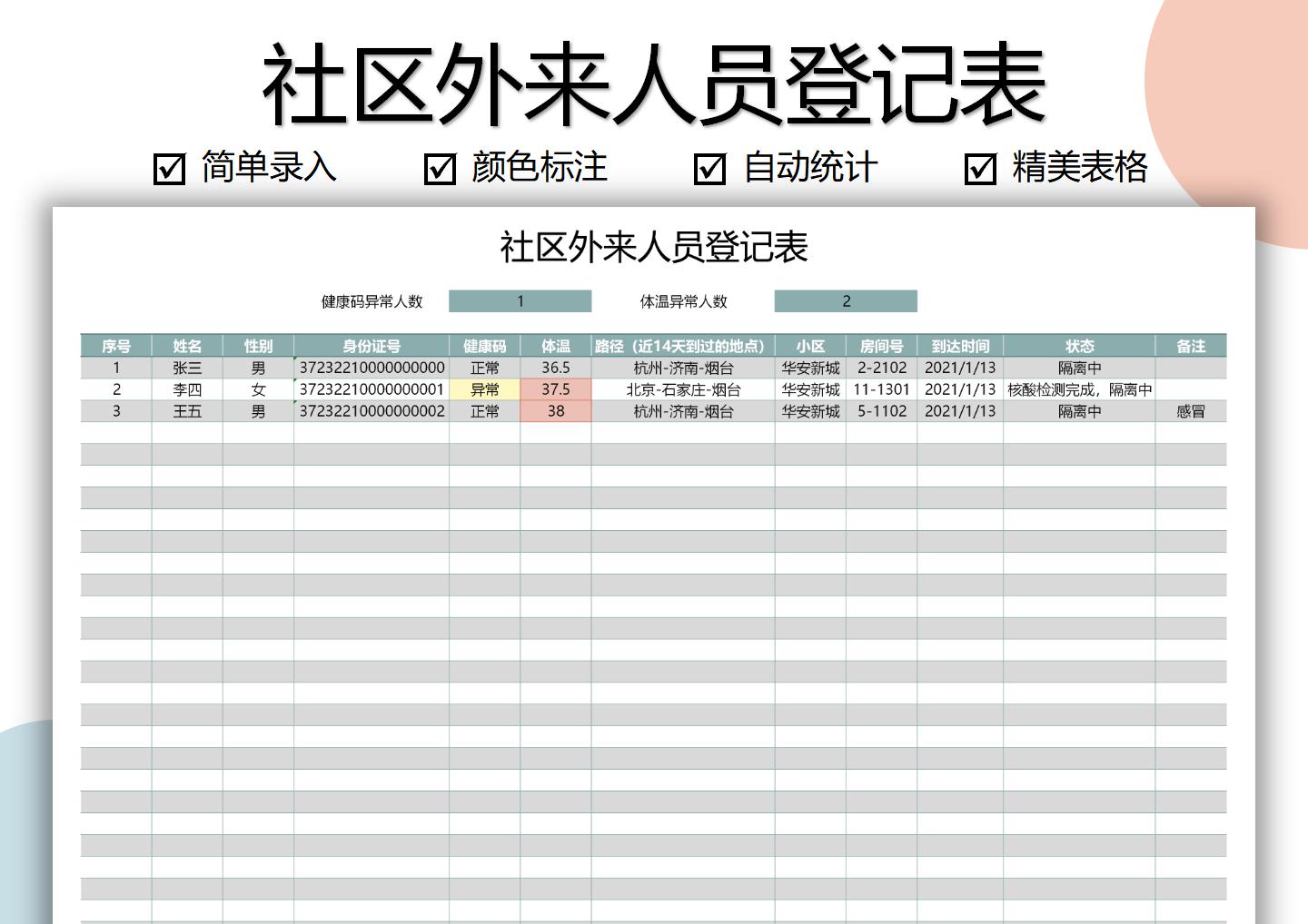 社区外来人员登记表