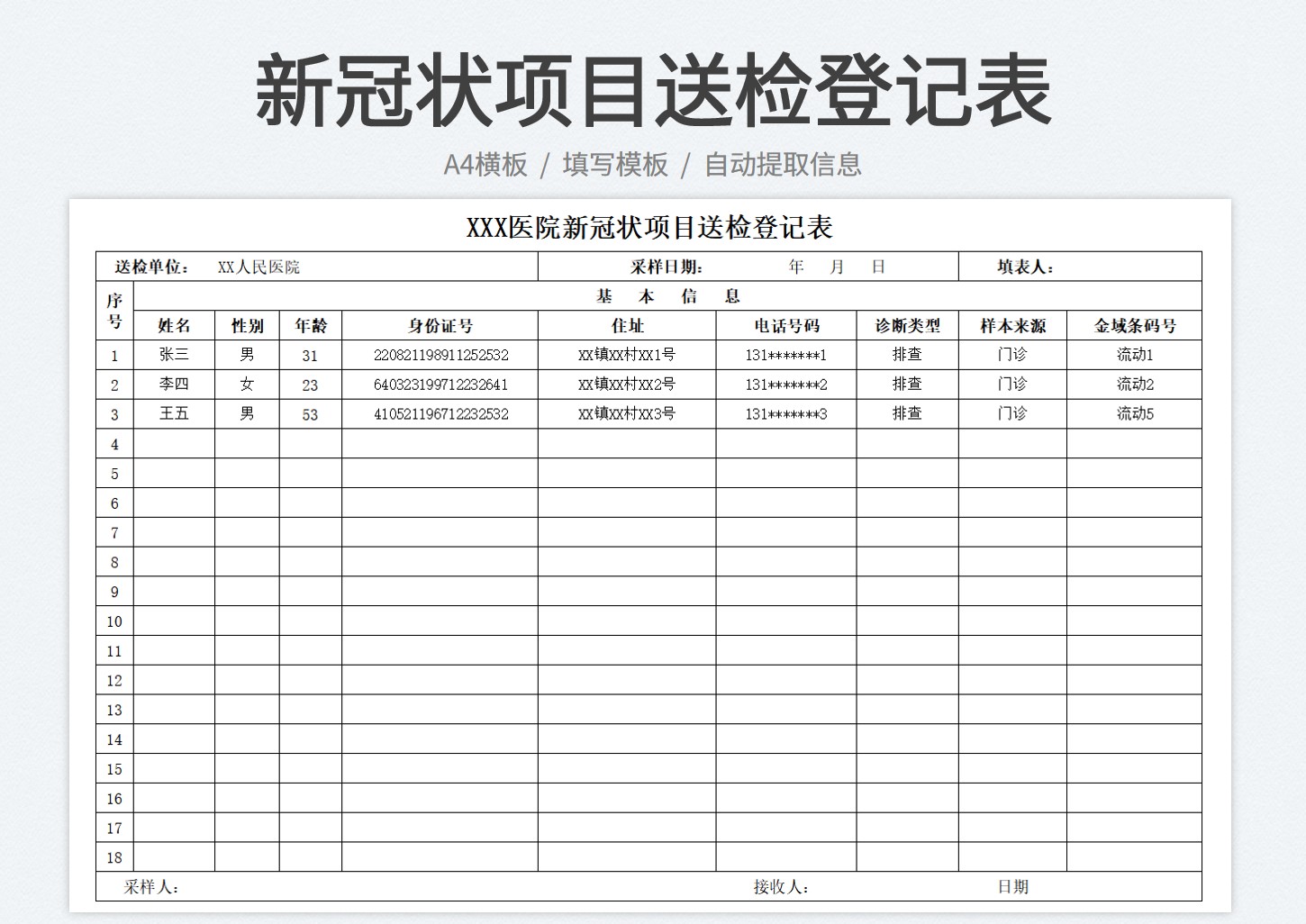 新冠状项目送检登记表