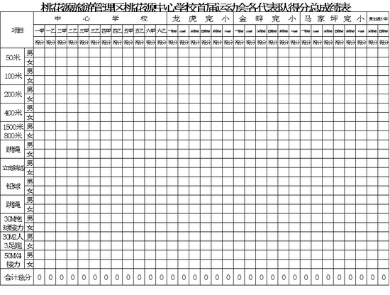 运动会代表队得分总表