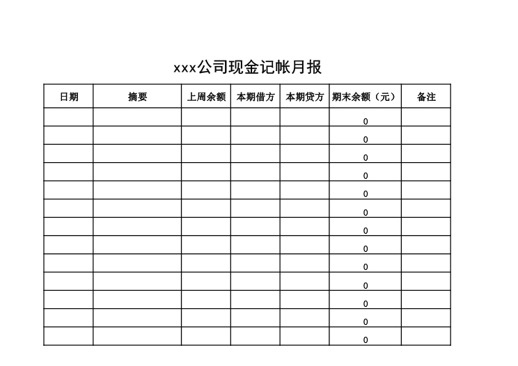 公司现金记帐月报