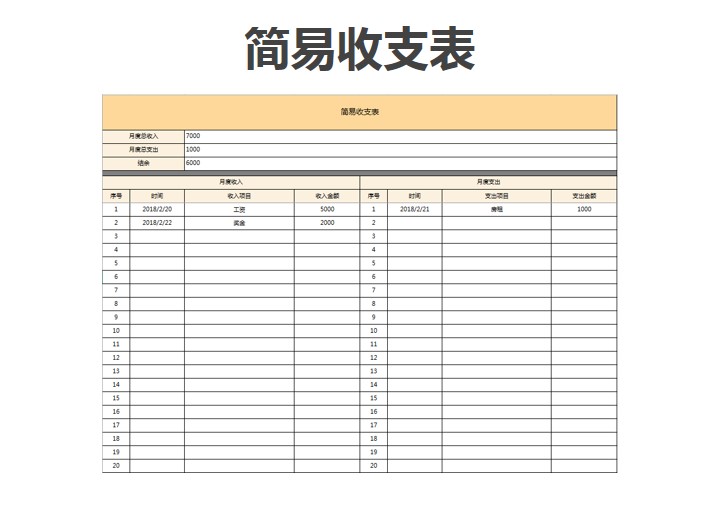 简易收支表