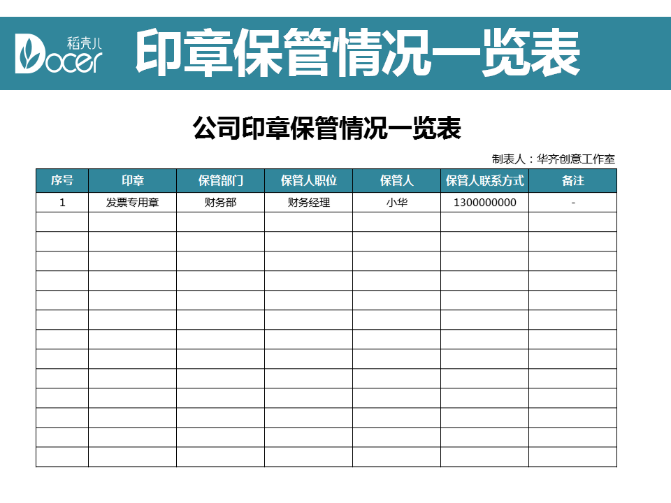 公司印章保管情况一览表